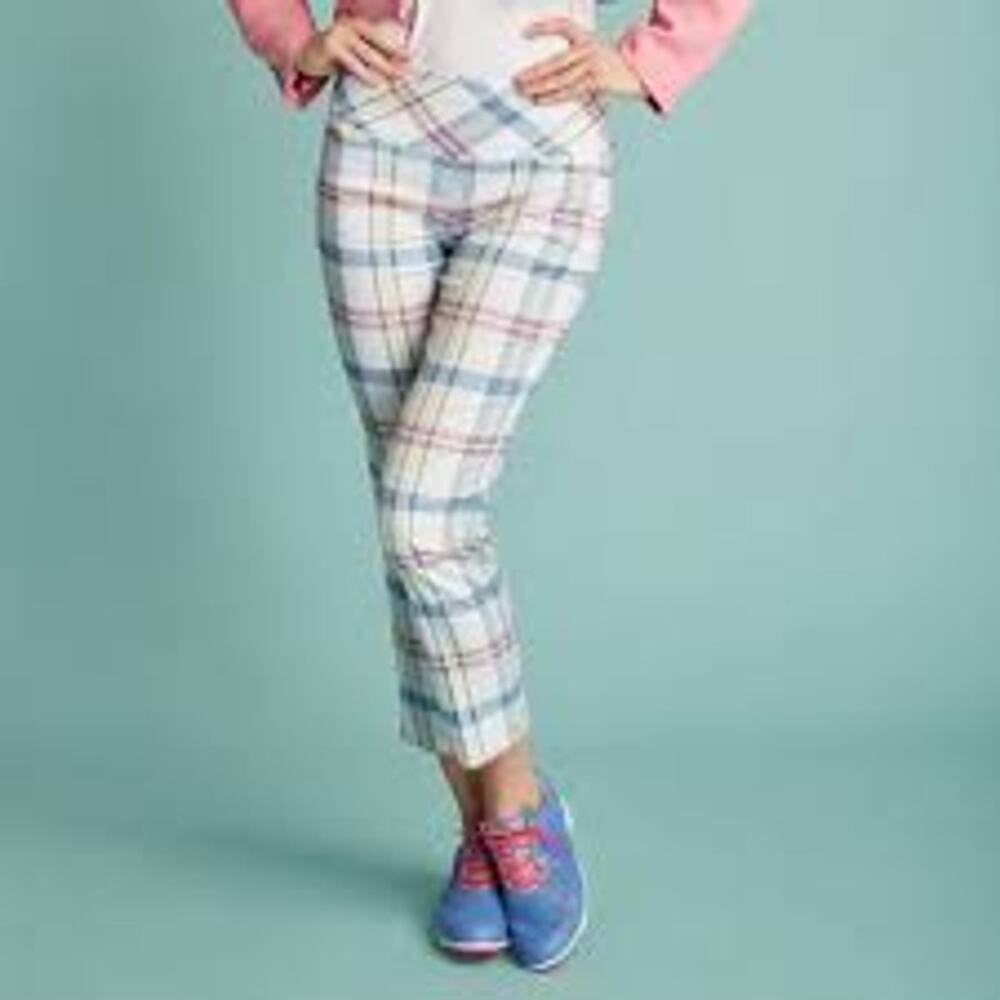 Swing Control Women White w/Yellow Blue Plaid Ankle Golf/Athletic Pants size 8